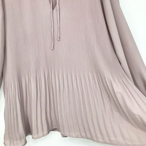 H&M Dusty Lavender pleated V Tie Neck Long Sleeve Lightweight Drape Blouse - Picture 8 of 14